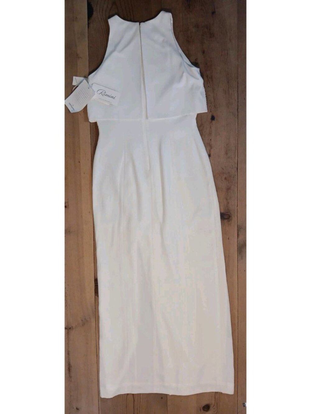 Vtg Rimini Womens 10 Maxi Dress Cream Beaded Elegant Side Slit Formal Sleeveless